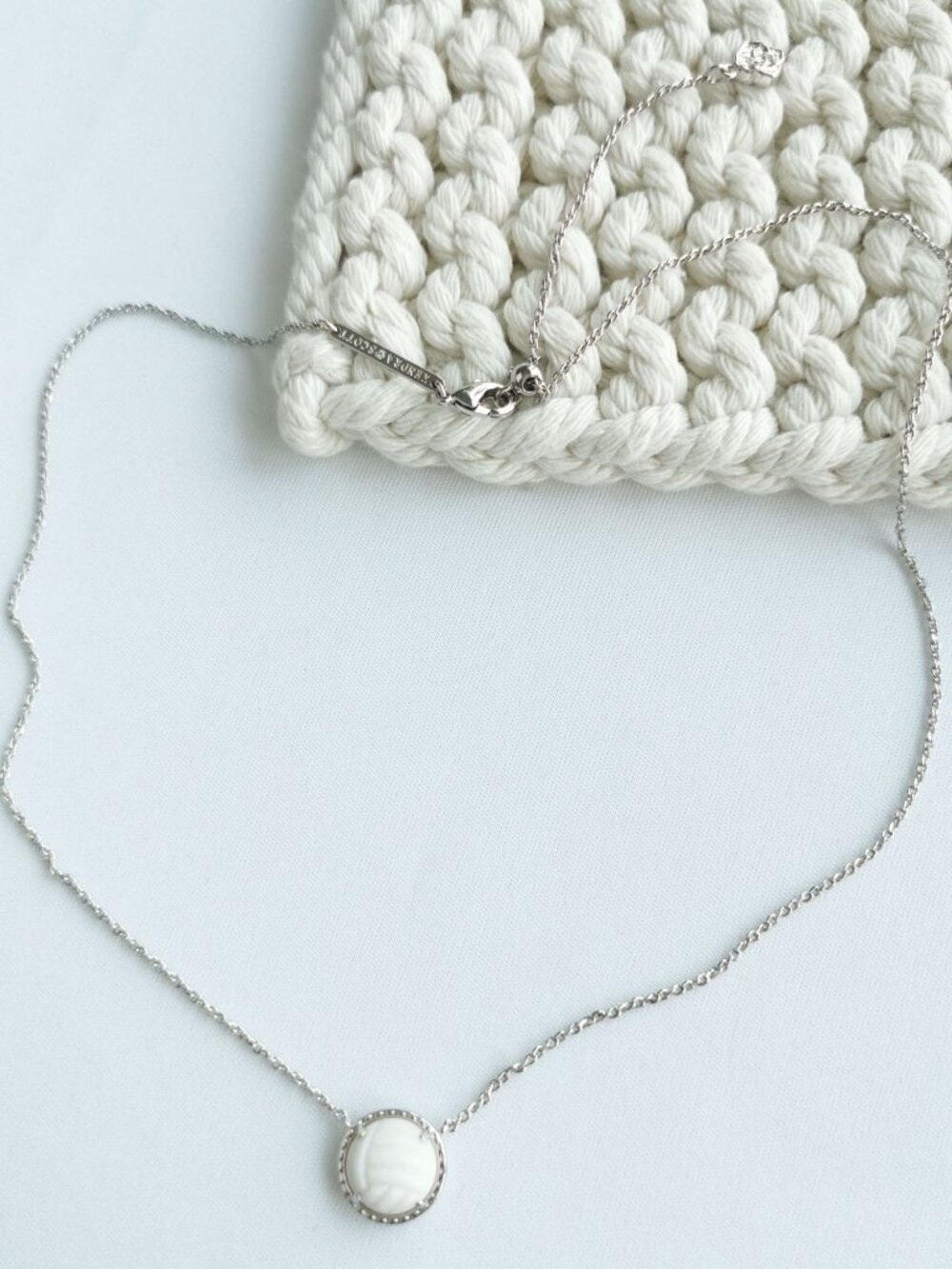 Kendra Scott Volleyball Silver White Mother-of-Pearl Necklace - Picture 3 of 4